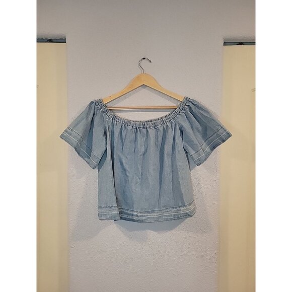 AG Adriano Goldschmied Size M Off Shoulder‎ Chambray Denim Swing Top NWT - Picture 1 of 6